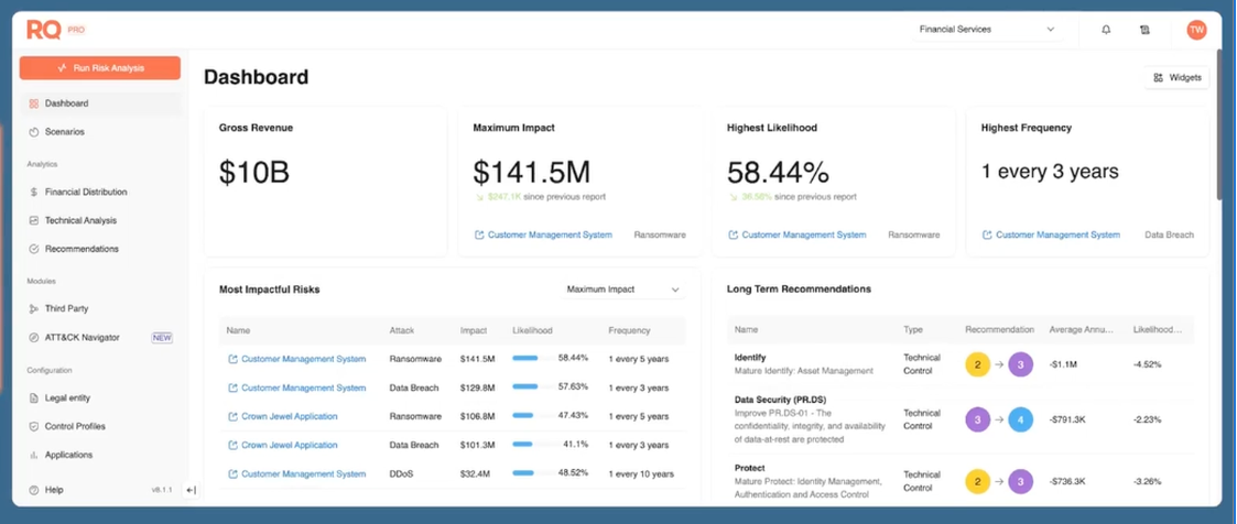 Cyber Risk Quantification dashboard in RQ demo video